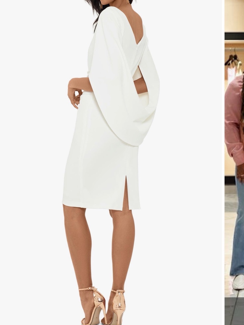 Betsy & Adam Sheath White Draped Back Cocktail Dress